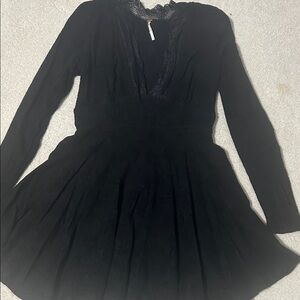 Free People Black Long Sleeve Dress with Lace Detail